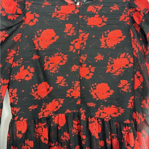 Zara Women’s Sheer Chiffon Black Red Floral Blouse Size Medium - Picture 5 of 15